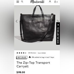 Madewell Zip-Top Transport Carryall bag Black